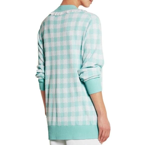 NEW Sibling London Sky Blue Ruffle Trim Checked Knitted Cardigan Sweater Large - Picture 2 of 10